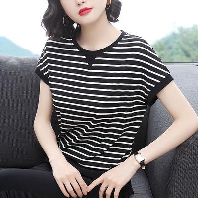 Koreanische Übergröße 3XL 4XL 5XL Damen T-Shirts Sommer Kurzarm Lässig übergroß gestreift Damen Tees Mode Damen T-Shirt weiß schwarz y2k Tops