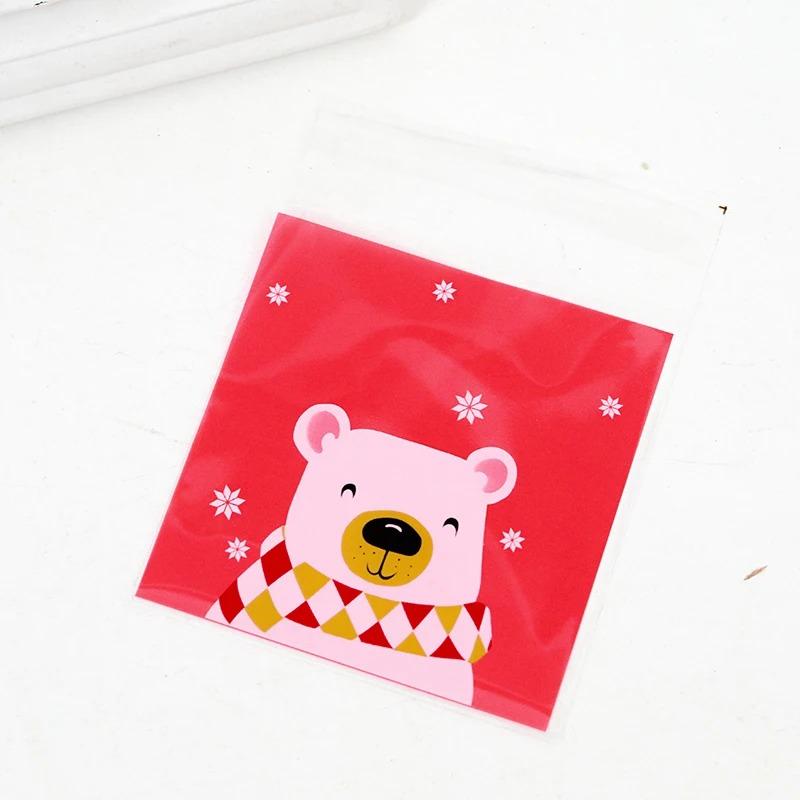 100pcs Christmas Cookie Candy Bags Self Adhesive Gift Packaging Biscuit Snack Bag New Year 2024 Noel Navidad Xmas Party Decor
