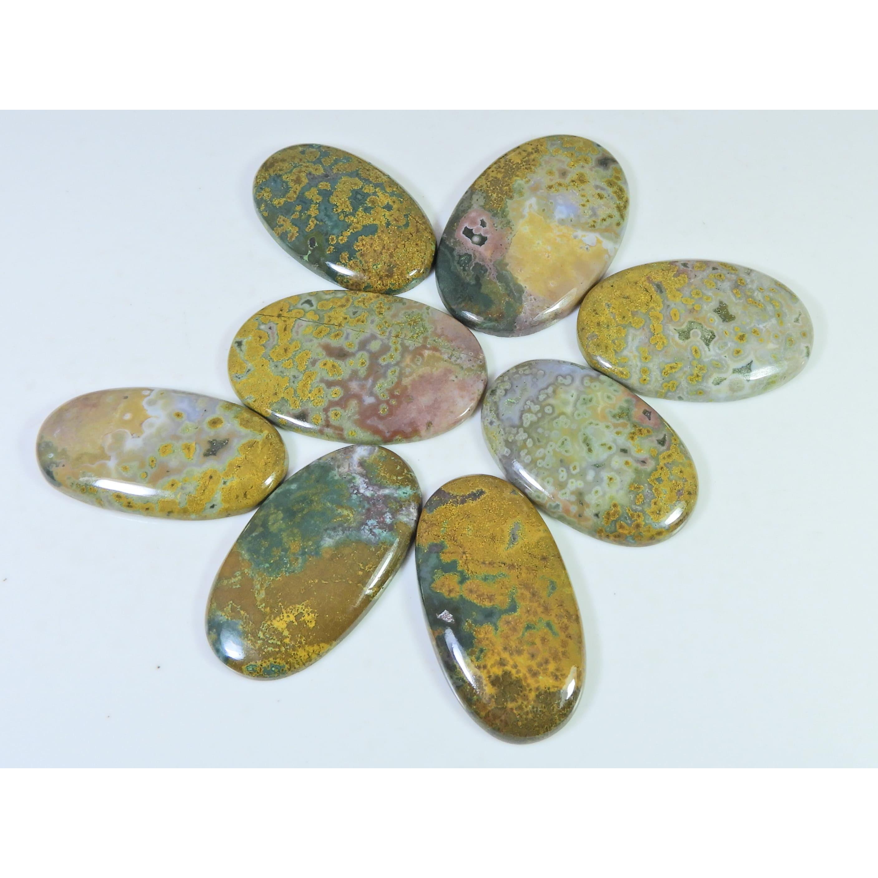 284Cts. Natural Ocean Jasper Oval Cabochon Loose Gemstone 8Pcs Lot 37-41MM C-1409