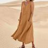 European & American Summer 2026 Sleeveless Round Neck Cotton-Linen Women's Dress
