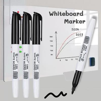 3/12pcs Erasable Black Whiteboard Marker Pens Teaching Supplies for Back To School Office School Stationery Bulk Pack