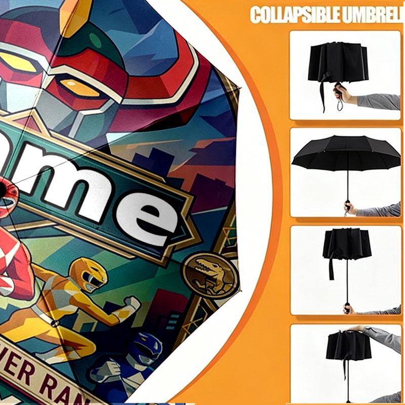 Custom Name Personalized Power Rangers Print Umbrella, Auto Open Close, 8‑Rib Sturdy Frame, Commute Camping Hiking Use, Birthday Gift