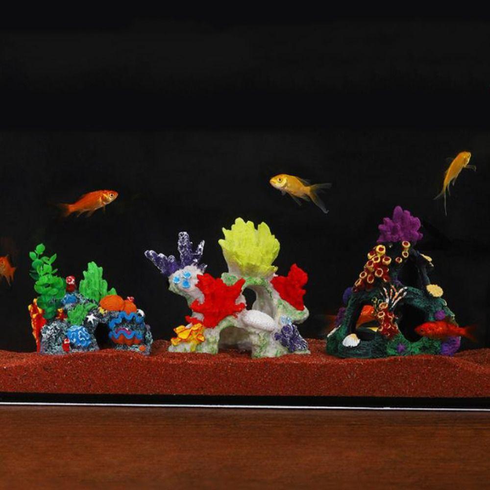 Colorful Aquarium Coral Reef Ornaments Creative Simulated Resin Rockery  Aquatic Habitat