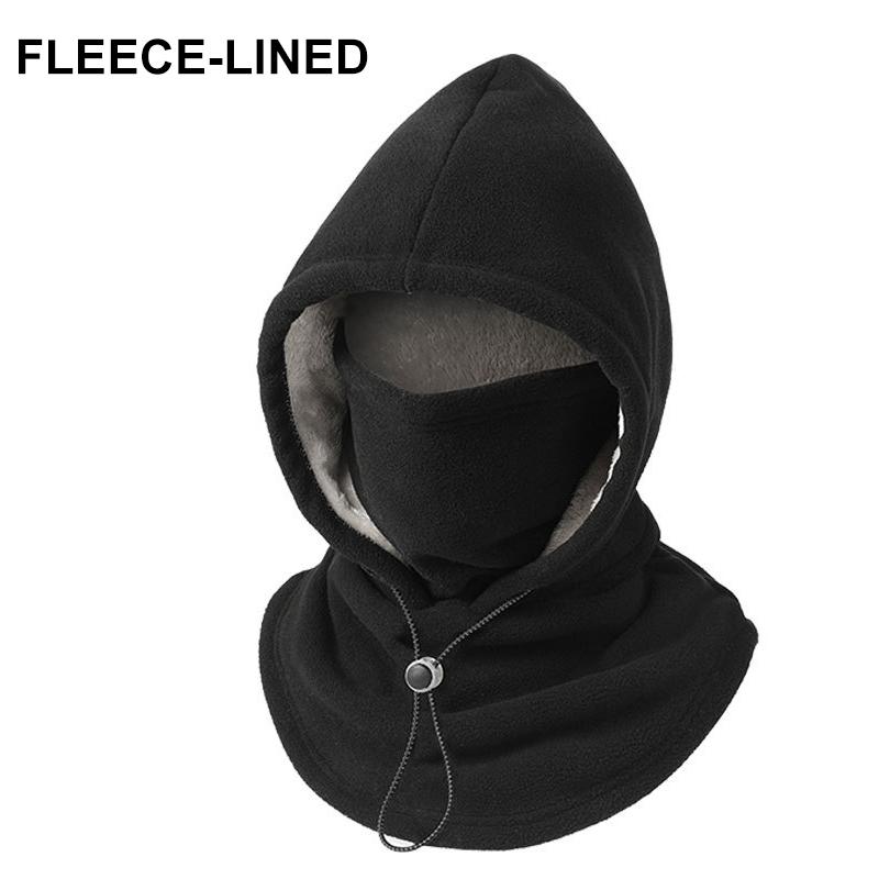 3-i-1 Fleece Dubbellager Integrerad Mössa Vindtät Varm Vinter Flanell Varm Maskmössa Balaklava Huva Fodrad med Fleece 360 Full Täckning