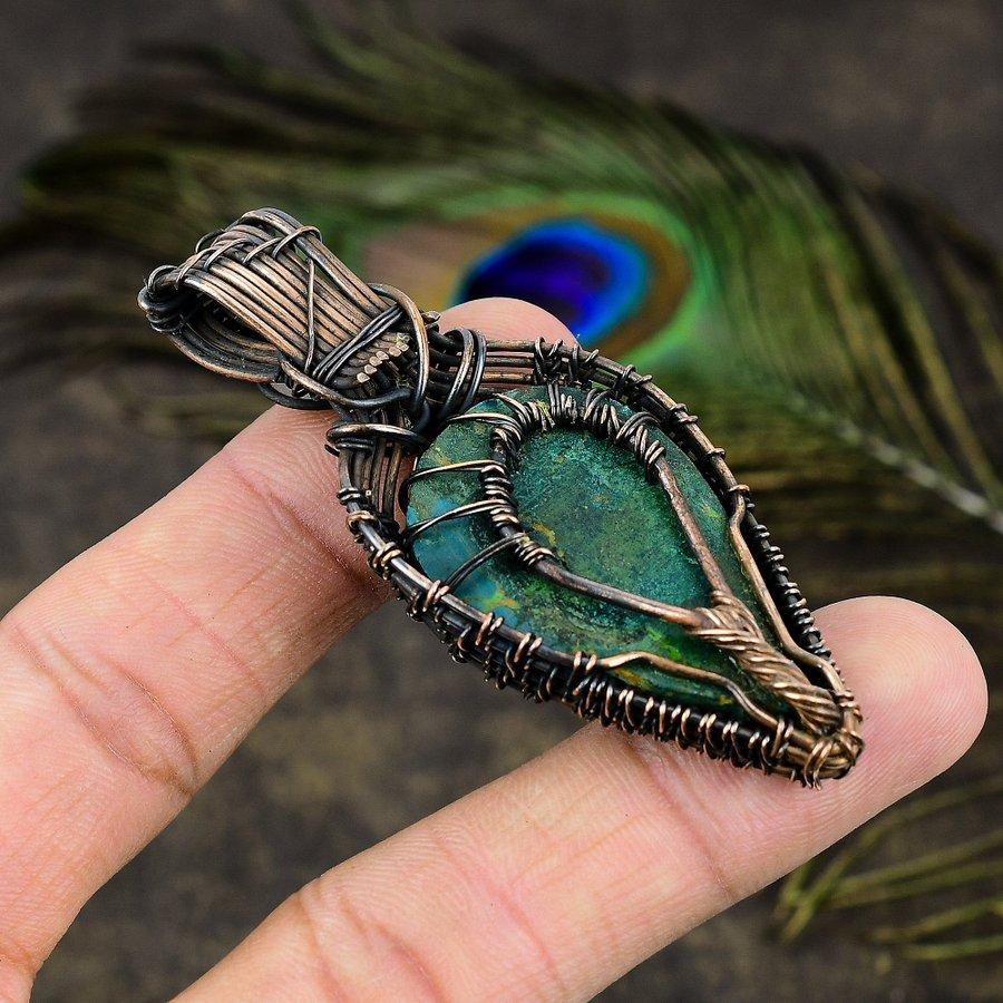 Tibetan Turquoise Handmade Copper Wire Wrap Jewelry Pendant 3.07" j1y92