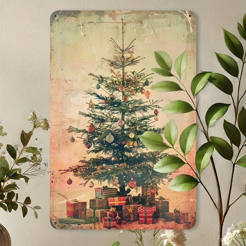 Vintage Metal Tin Wall Art Rustic Home Decor Christmas Tree Sign Indoor Outdoor Garage Bar Gym Man Cave 8x12 Inch