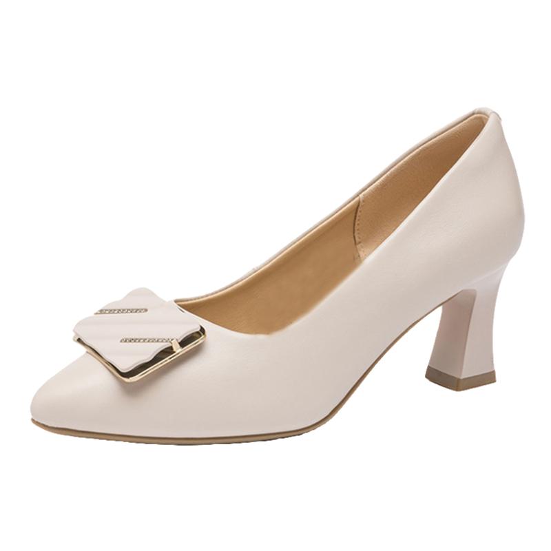 Coarse Order Shoes for Women Versatile In Spring and Autumn Pointed Toe Mid Heeled Work Shoes