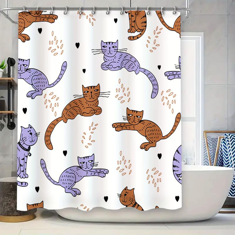 

Занавеска для душа «Котенок» Современный декор для ванной комнаты с кошачьим узором в нескольких цветах Водонепроницаемая ткань для использования в ванной от Tauru 90x180cm