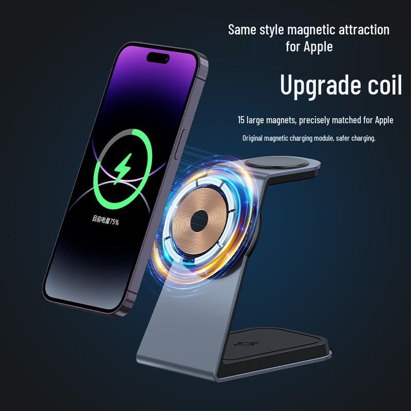 Magnetic 3-in-1 Alloy Stand Wireless Charger for Phone, Watch & Earbuds
