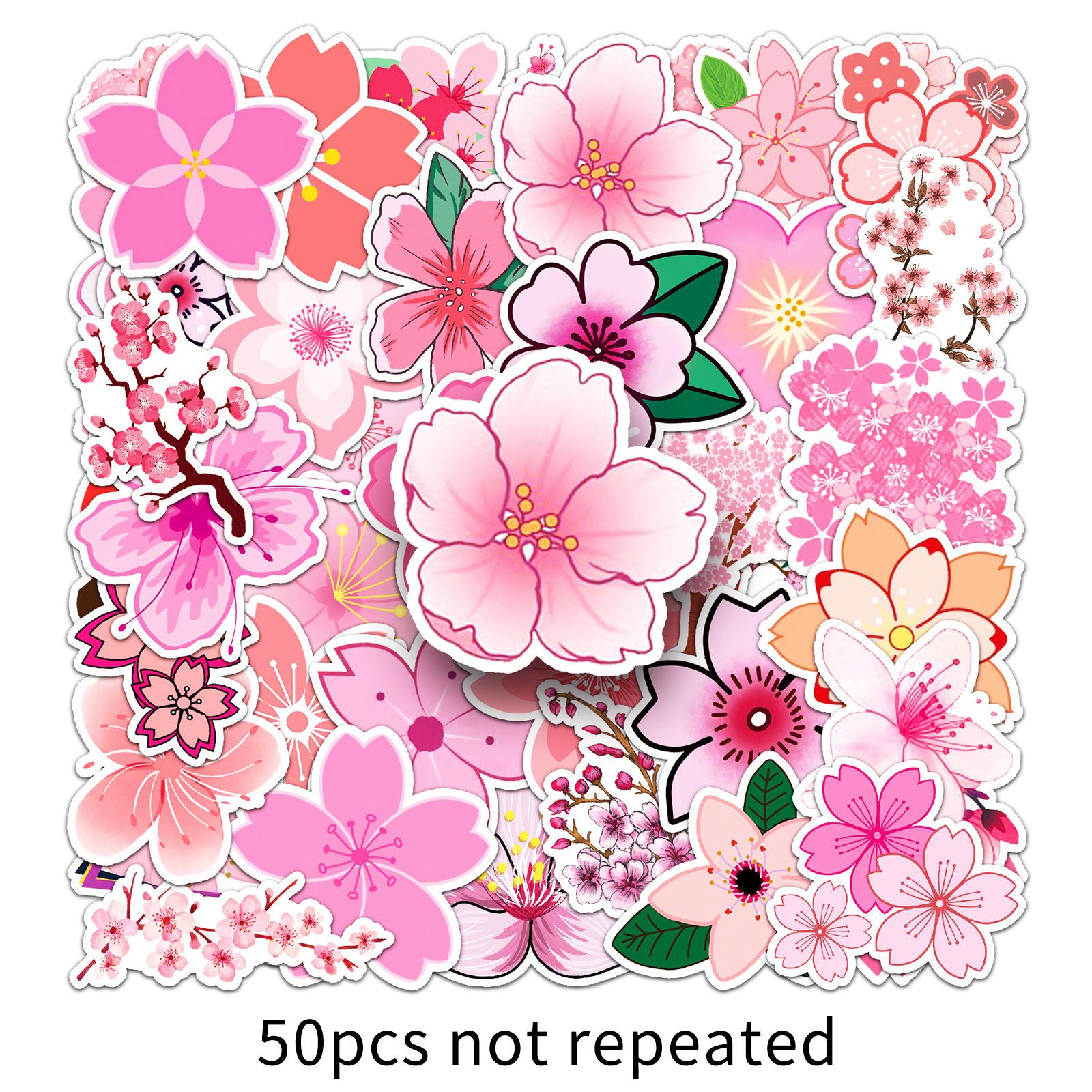 

50pcs Cherry Blossom Waterproof Epoxy Stickers: Cartoon, Sports, Graffiti, Journal, Car, Stationery