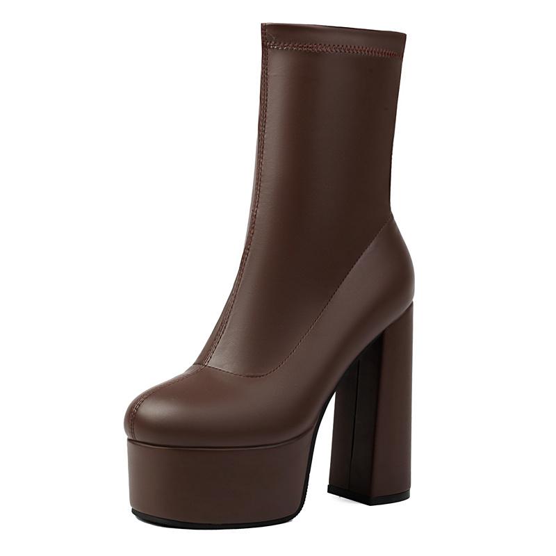 Gold Women Back Zipper Platform Ankle Boots Metallic Silver High Chunky Heels Winter Autumn White Dress Club Stretch Short Boots
