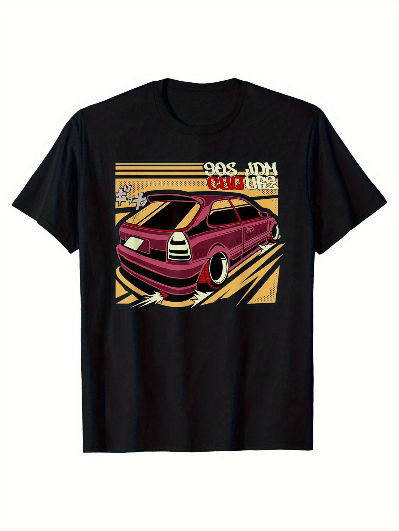 Black Short-Sleeve T-Shirt with a Round Neck Featuring a 90S Car Graphic XXXXL