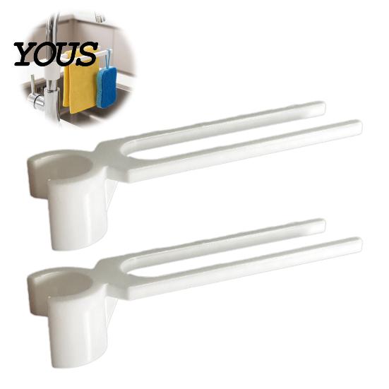Kitchen Faucet Sponge Holder Rag Holder, Space Saving Double Rod Hanger, Durable PLA Drainage Rack for Sponges Adjustable Snap on Drying Towels