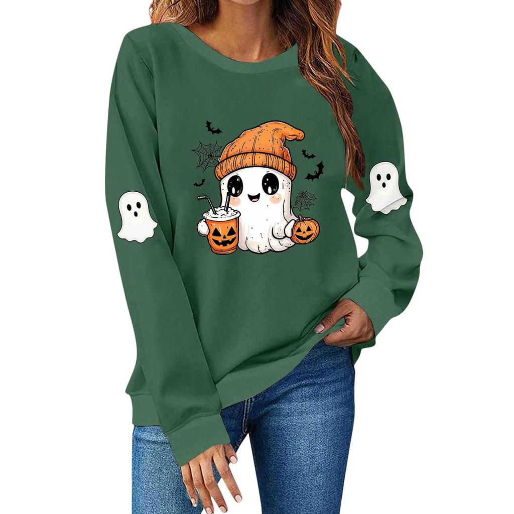Women's fashionable and casual Halloween print pullover hoodie