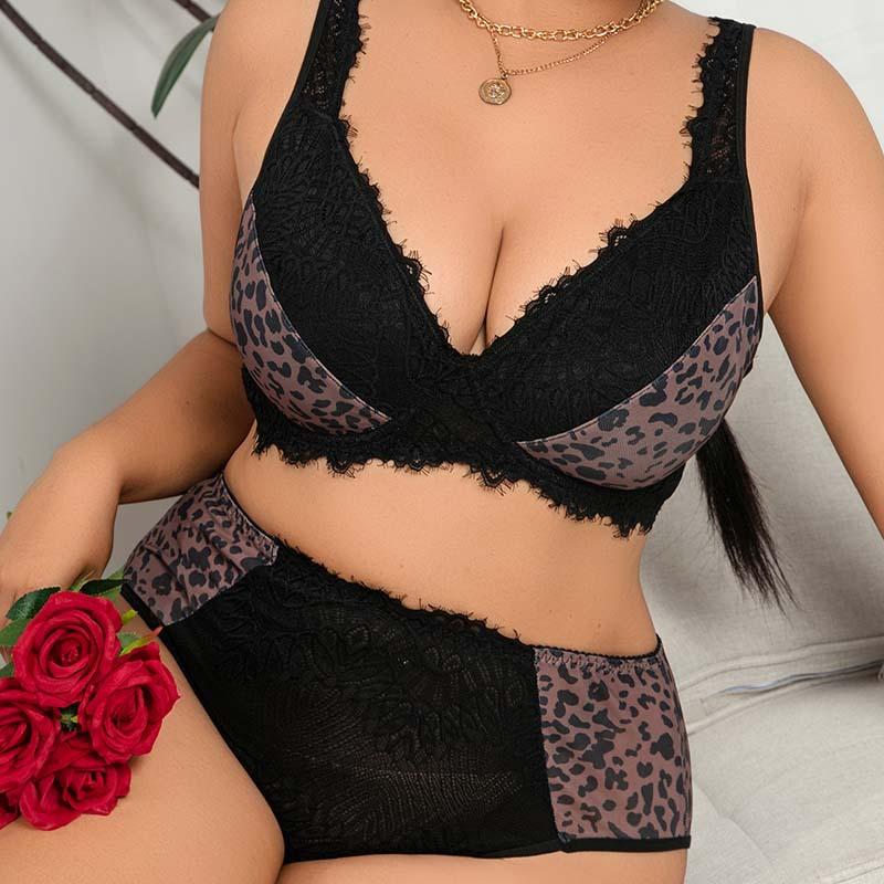 Europeisk og Amerikansk Pluss Størrelse Sexy Justerbar BH Push Up og Side Brystkontroll BH Sett