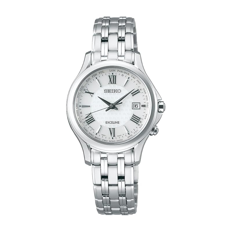 

[Seiko Watch] watch Excelline solar radio waves titanium model platinum diamond shield white dial curved sapphire glass SWCW161 ladies silver