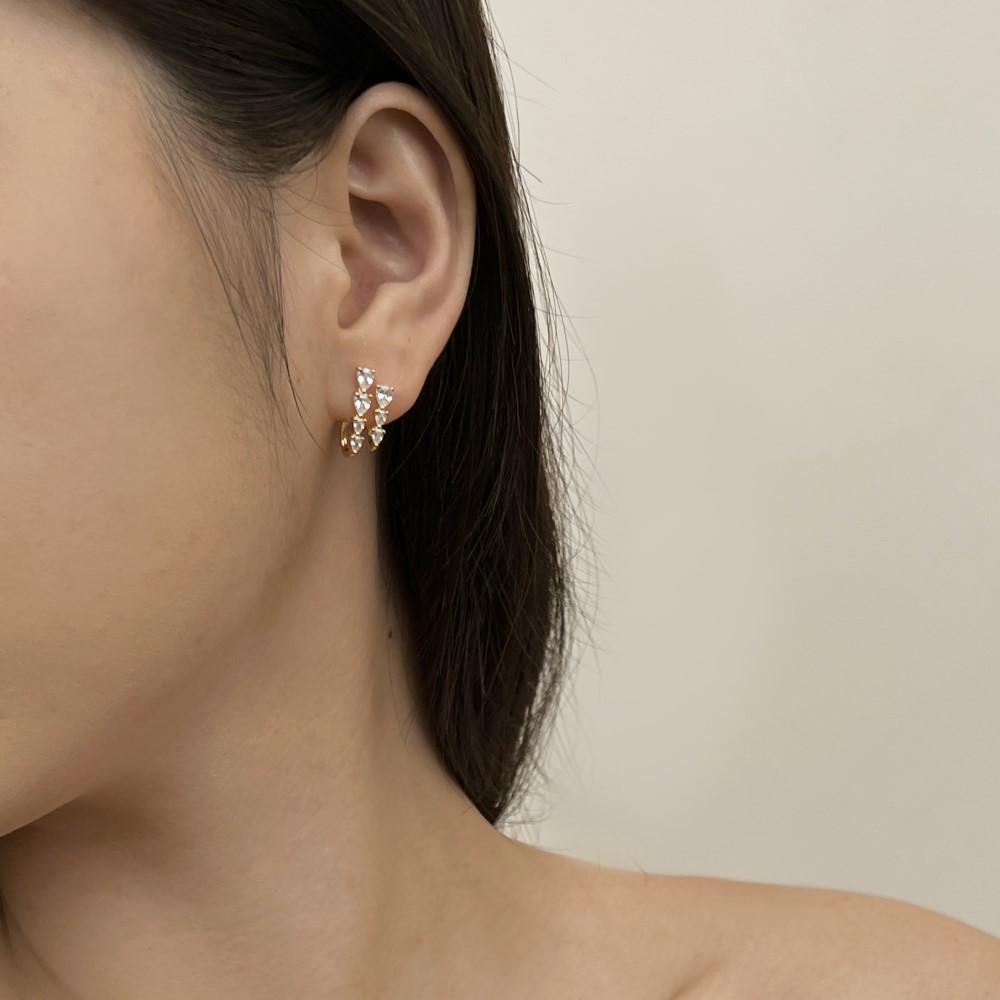 Dylam Luxury Geometric S925 Silver Jewelry 18K Gold Plated Earring Cz Zirconia Double Layer Hoops Hook Stud Earrings for Women