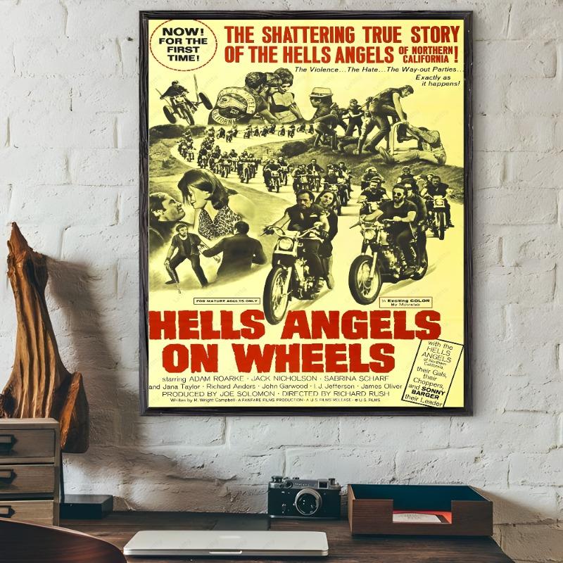 H-Hells A-Angels Moto Cool Skull Poster Sticky Wall Art Printing Waterproof Home Living Bed Room Bar Aesthetic Decor