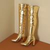 Overknee-Stiefel für Damen mit Reißverschluss, Gold/Silber, Overknee-Stiefel für Damen