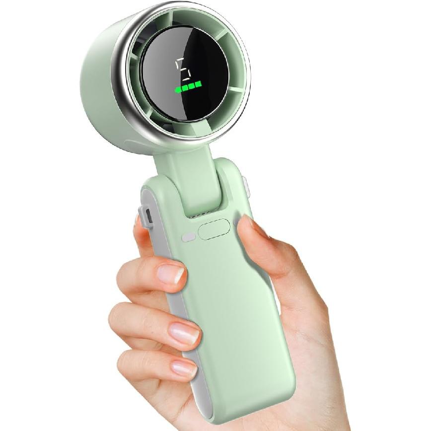 Handheld Fan -Super Strong wind, 5-Speed Adjustable with USB Rechargeable 4000mAh Battery, Portable handheld fan - Ideal for Travel (Light Green,
