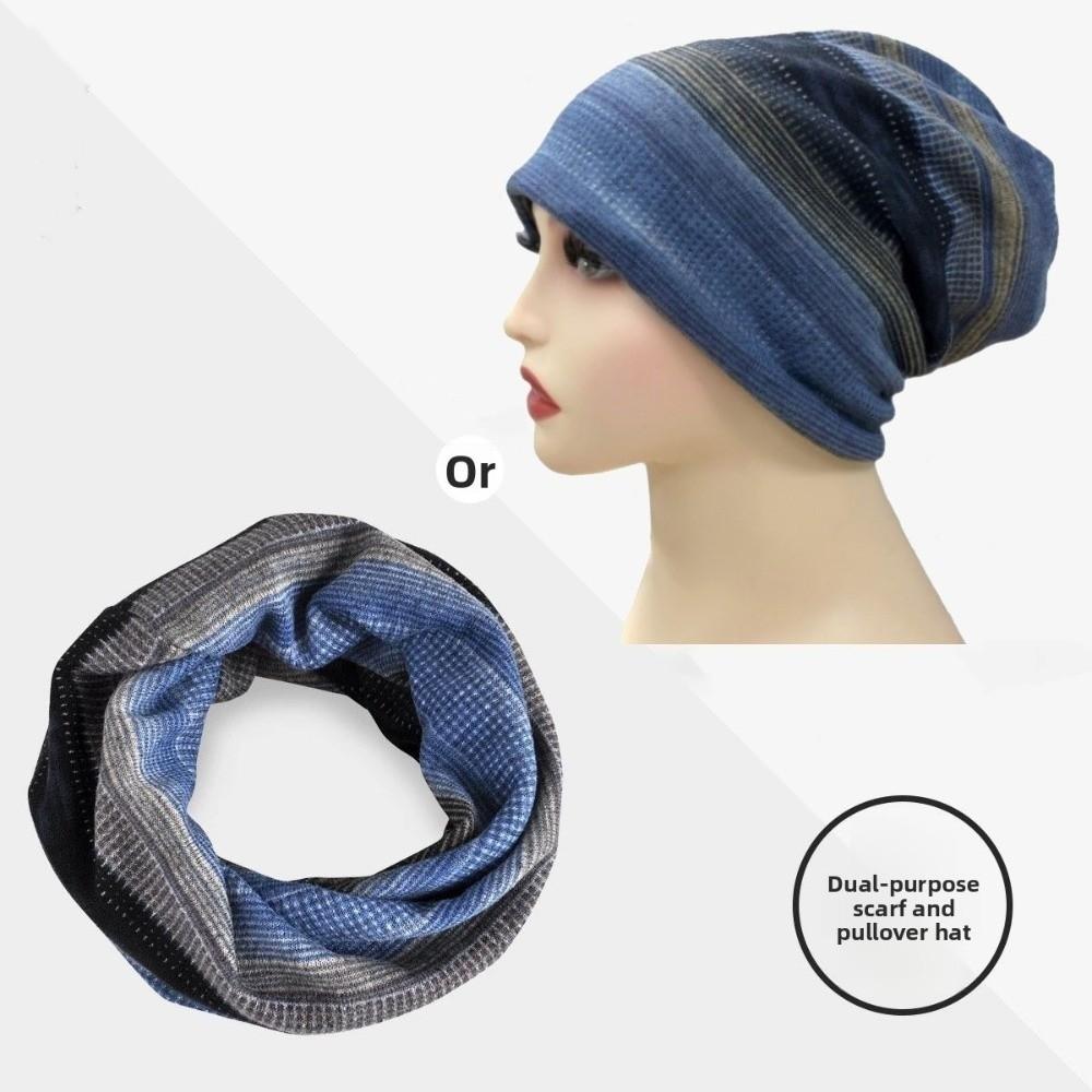 Stripe Print Pullover Hat Multifunctional Keep Warm Women's Pile Hat Autumn and Winter