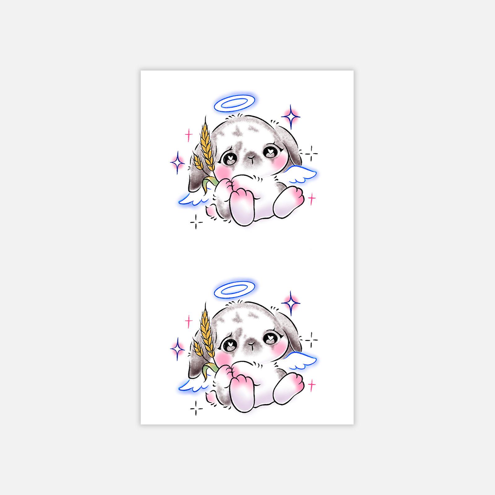 Cartoon Angel Rabbit Tattoo Sticker Simple High Value Dopamine Tattoo Sticker Personality 6*10