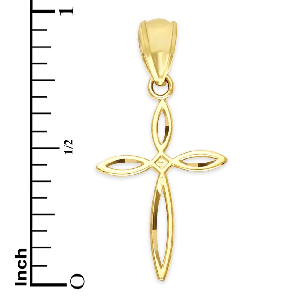 Golden Fire Unisex-Children's 10k or 14k Solid Delicate Gold Cross Pendant, Religious Jewelry for Baptism (14k Gold) Yellow