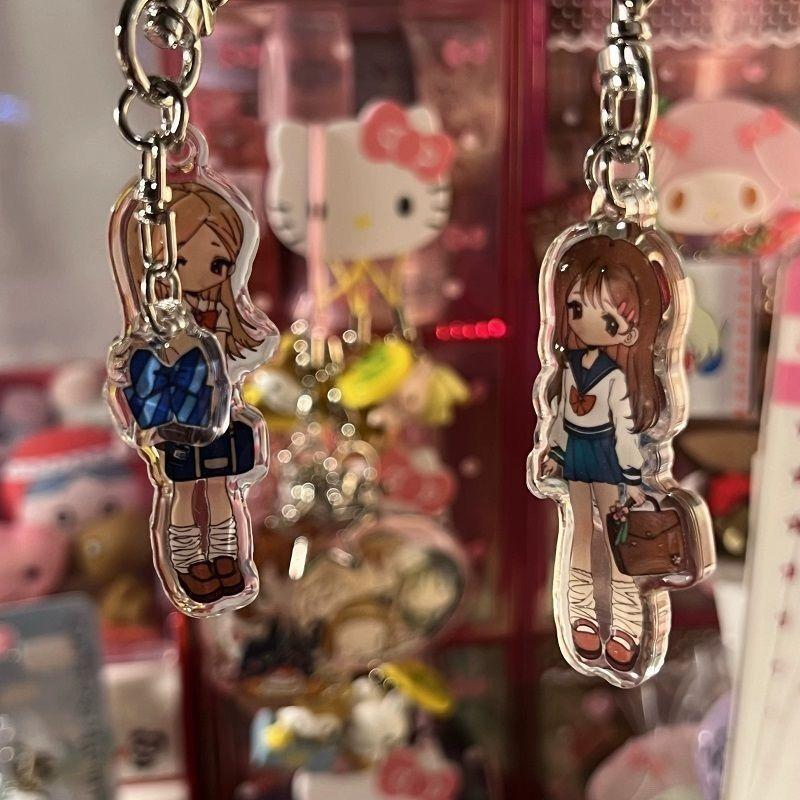 Anime Gyaru Gal Cosplay Keychain Keyring Kawaii JK Lolita Girls Students Acrylic Key Chain 2Pcs/set Bag Accessory Ornament Gift