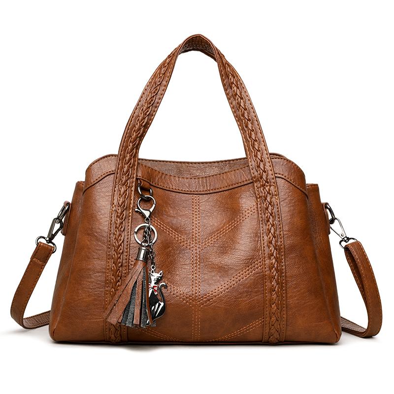 

Роскошные женские кожаные сумки через плечо, дизайнерские женские сумки кроссбоди, женские сумки 2025, вместительная повседневная сумка-тоут, sac 32cm×13cm×21cm коричневый