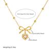 Gold Beaded Chain Necklace with Bow Heart Zircon Pendant, Dainty Choker for Women Jewelry Gift