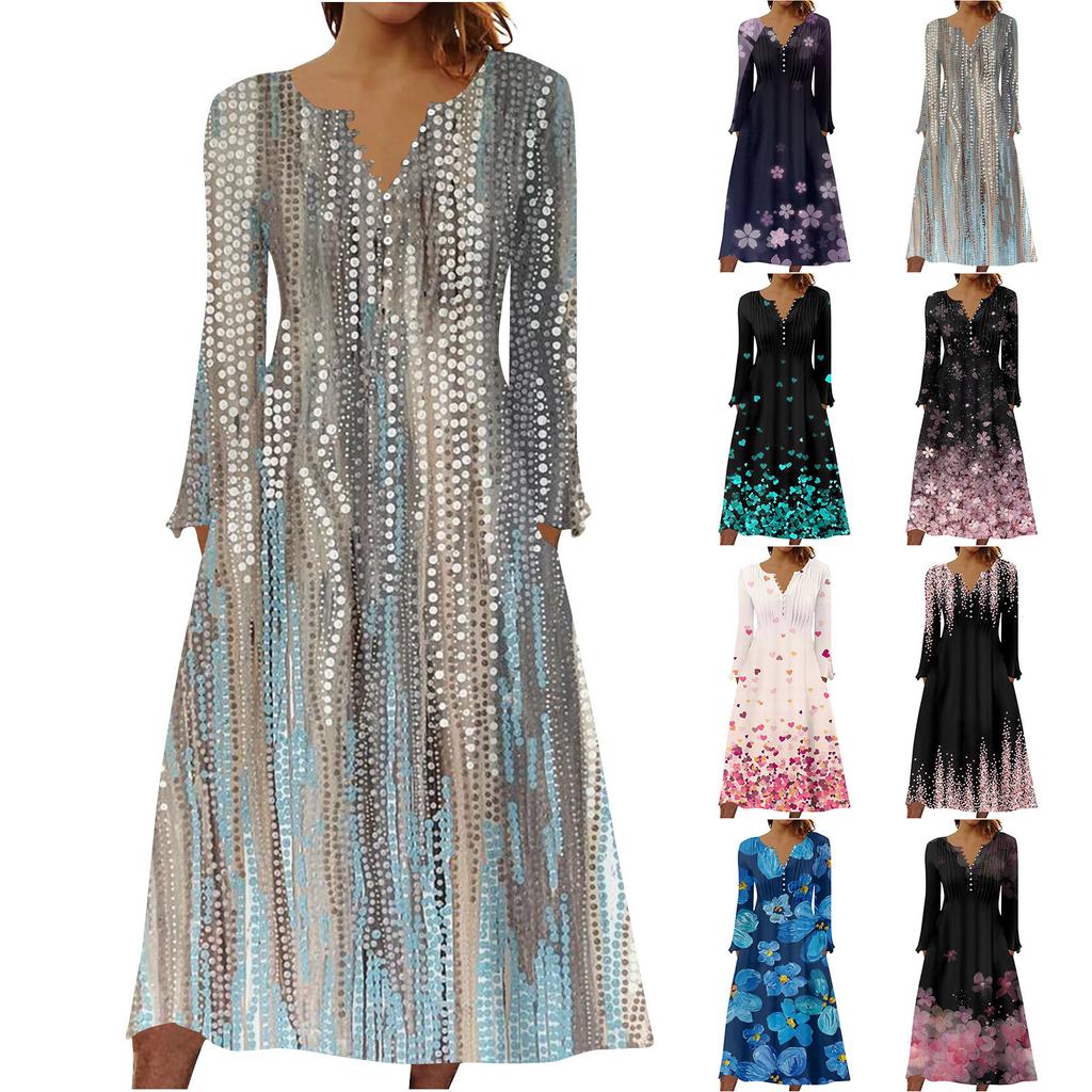 Mote Dame Casual Mote Ensfarget Lomme V-hals Genser Langermet Kjole