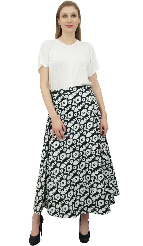 Phagun Double Layered Reversible Floral Printed Cotton Black Long Wrap Skirt