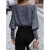 Womens Long Sleeve Solid Color Blouse Loose Fit Office Wear Winter 2025