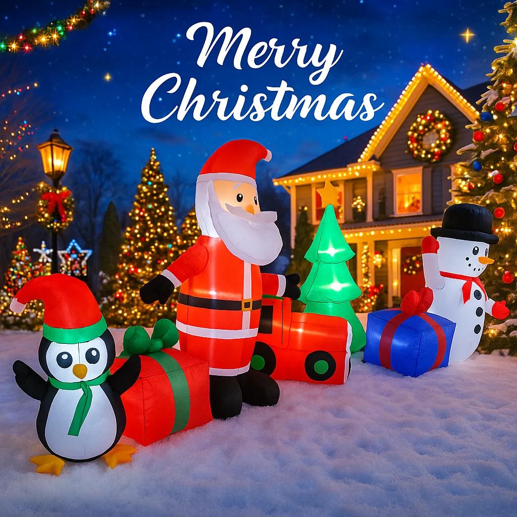 10.1FT Xmas Holiday Inflatable Yard Decor Santa Snowman Penguin Tree Set LED Christma Home Decoration Festive Toy Gift Decor