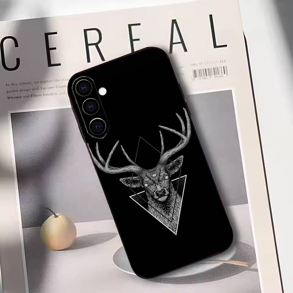 Geometric Deer Animal Aesthetic  Phone Case For Samsung Galaxy A73,A72,A71,A70,A53,A52,A51,Others Soft Black Cover Samsung a21