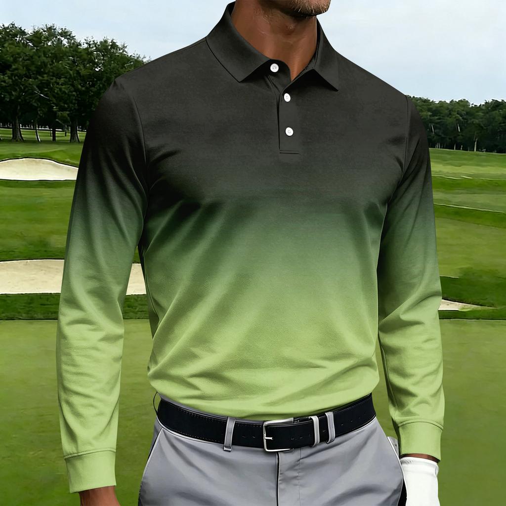 Men's Long Sleeve Casual Printed Sport Shirt with Turn-Down Collar and Single Breasted Front