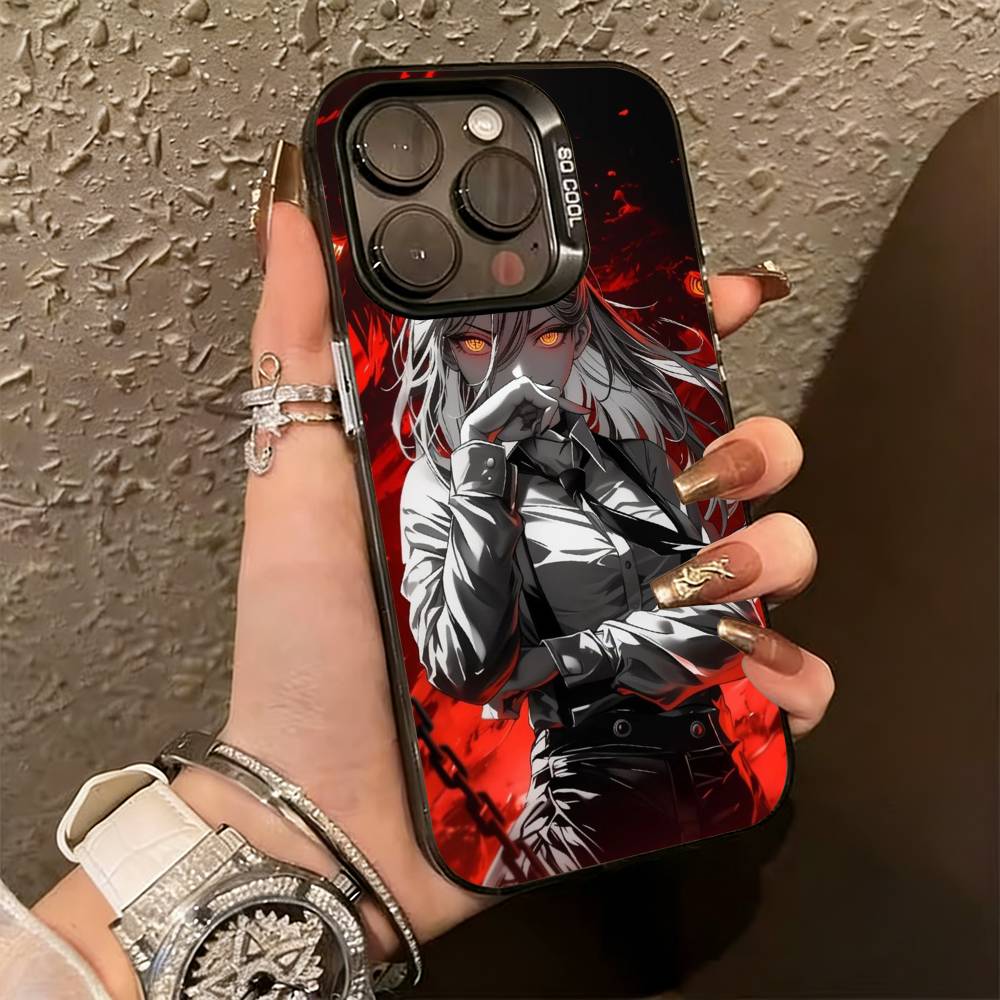 

Chainsaw-w Man P-Power Phone Case For iPhone 17,16,15,14,13,12,11 Plus,Pro Max,XS,Colored Silver Plated Inside Cover iPhone13PROMAX