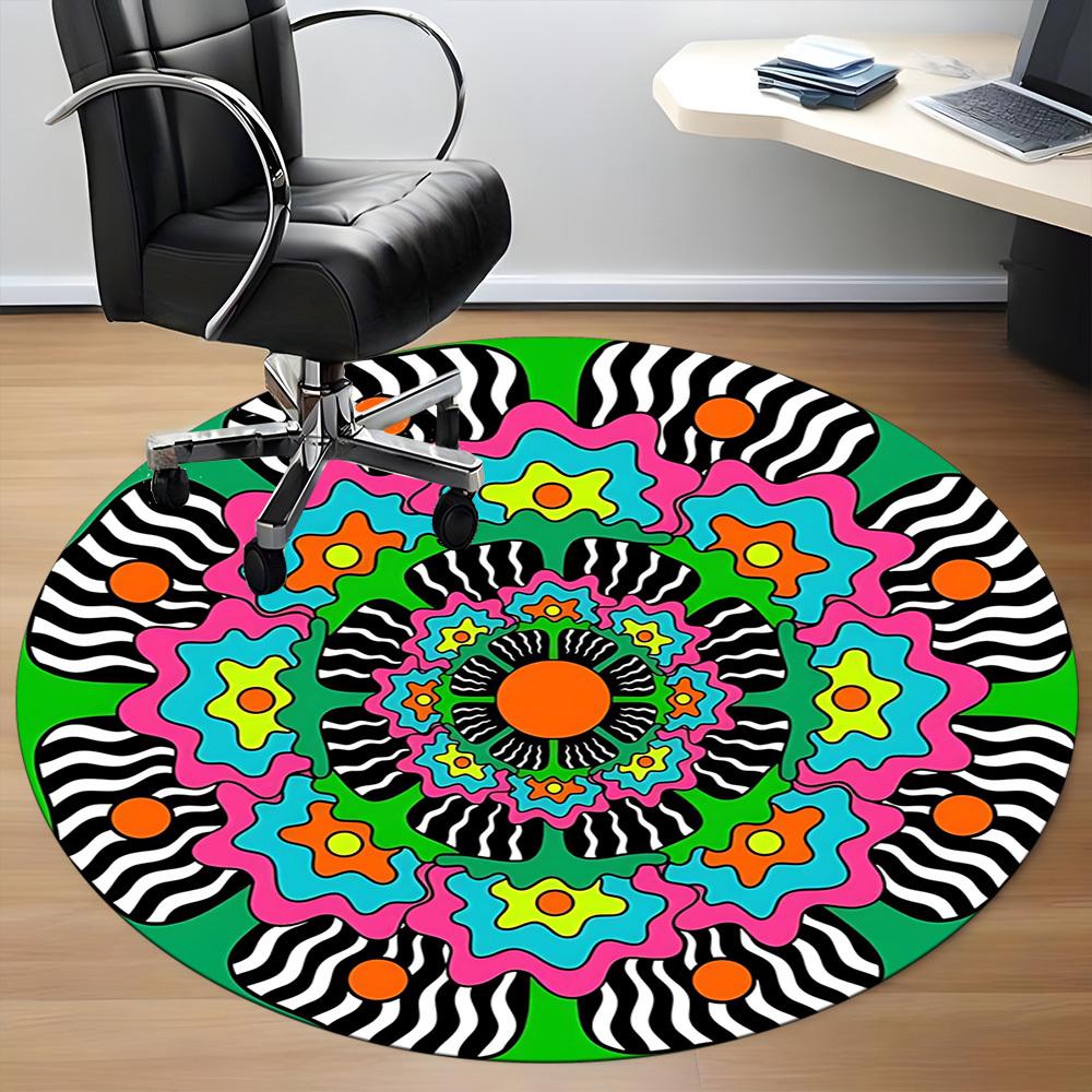 1PC Psychedelic Mandala Office Round Rug, Non slip, Soft and Durable Office Rug for Interior Decoration, Perfect for Office