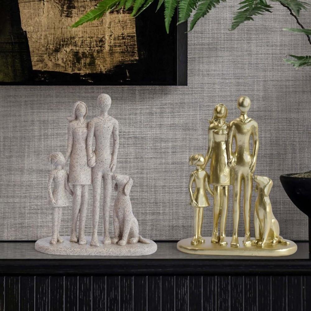 A Family of Three Girl and Dog Statues Creative Canine Statues Crafts Home Decoration