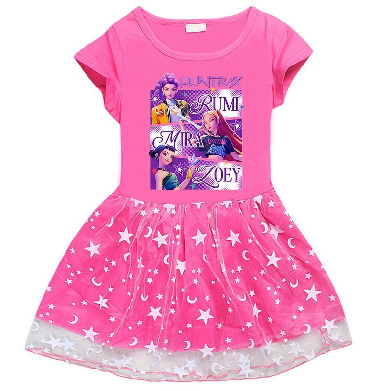 Girls Kpop Mira Zoey Rumi Hunters Printed Fashion Mesh Dress