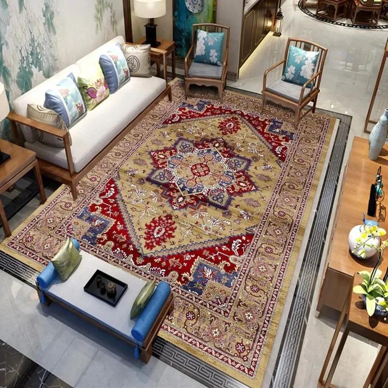 Persian Luxury Carpets Living Room Bedroom Kitchen Retro Red Home Decoration Rugs Soft Washable Non-slip Washroom Floor Mats