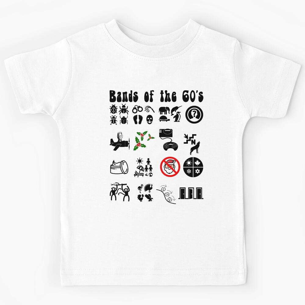 Funny Nerdy Iconic Rock Bands of the 60s Black Text Kids T-Shirt 170