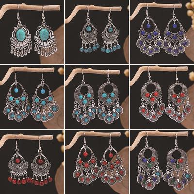 Bohemian Fringed Turquoise Earrings Retro Ethnic Style Earrings Personality Temperament Earrings