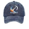 Washed Cotton Baseball Cap Vintage Style Soft Top Denim Hat with Printed Rocket and Moon Design Adjustable Closure for Casual Wear