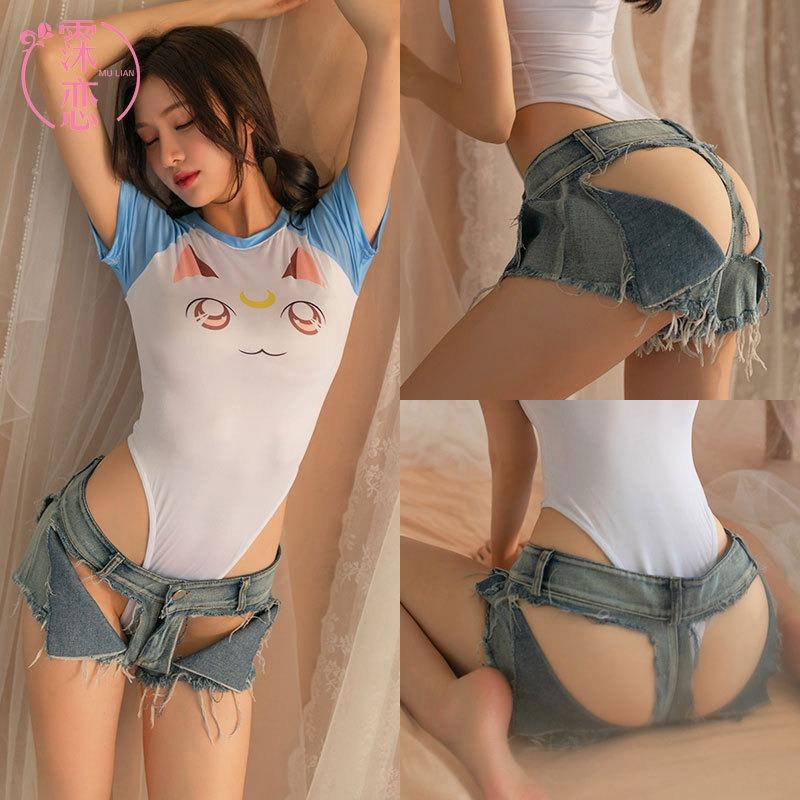 Sexy Underwear Denim Shorts Blue Ripped Low-rise Jeans Bar Nightclub Babes Passion Hot Pants Women