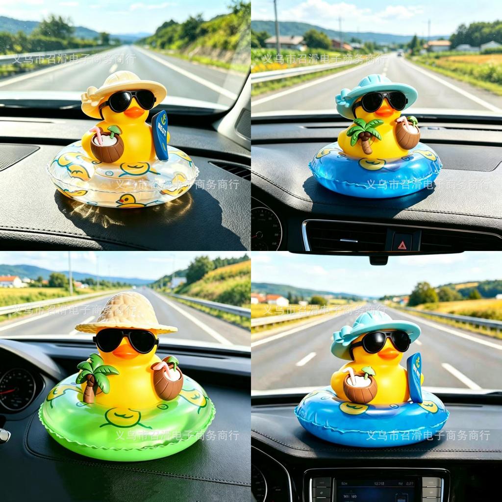 Plastic Cartoon Milk Tea Shop Little Yellow Duck Decor For Car Dashboard Display
