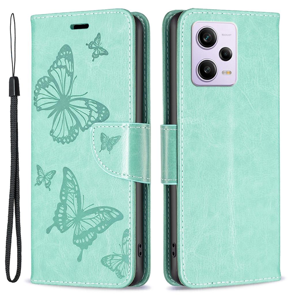Shockproof Case for Xiaomi Redmi Note 12 Pro 5G/Note 12 Pro Speed 5G/Poco X5 Pro 5G PU Leather Cover Butterfly Imprinted with Strap