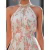 2026 Elegant Halter Neck Floral Maxi Dress for Women, Sleeveless Chiffon Flowy Long Dress, Summer Beach & Party Wear