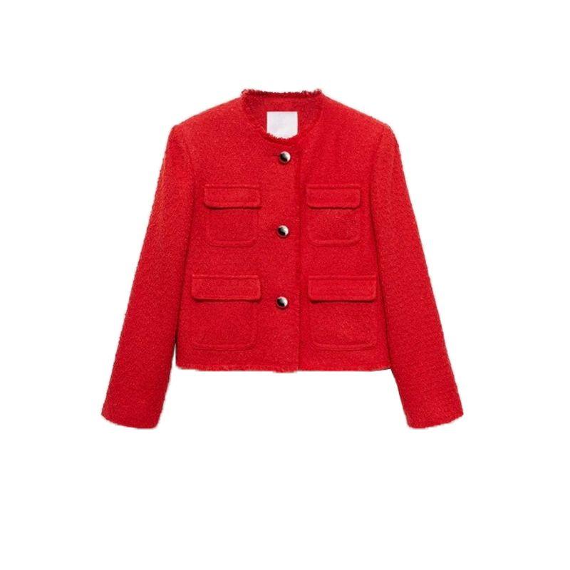 Spring New French Style Classic Style Gold Temperament Wild round Neck Blended Short Jacket Outwear 77074067