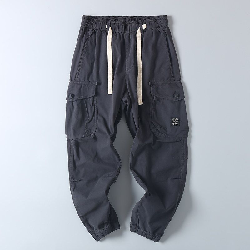 Export Fashion Cattle Goods Pure Cotton Washed Stretch Cargo Pants Men's Spring & Fall Retro Handsome Multi-Pocket Ankle Banded Slacks